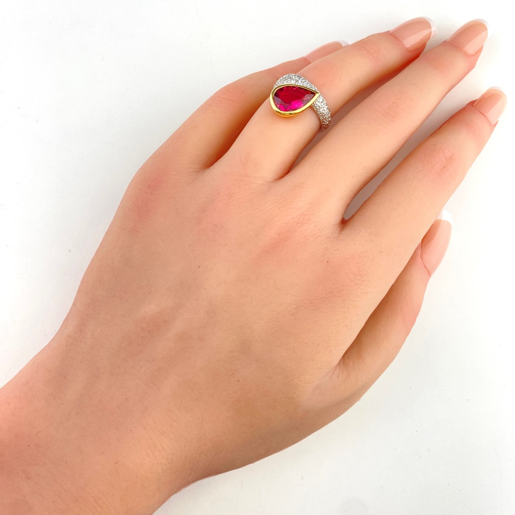 石川暢子 トルマリン デザインリング プラチナ YG イエローゴールド 指輪 メレダイヤ リング 8.5号 Pt900 K18 トルマリン レディース 【中古】brjwl