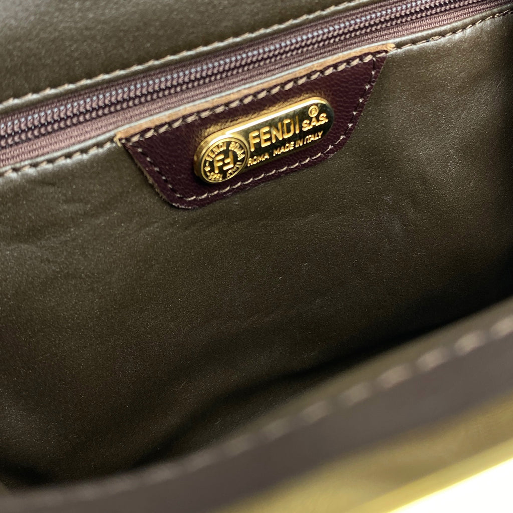 フェンディ ロゴ ショルダーバッグ 斜め掛け がま口 ショルダーバッグ ウール ブラウン レディース 【中古】brbag