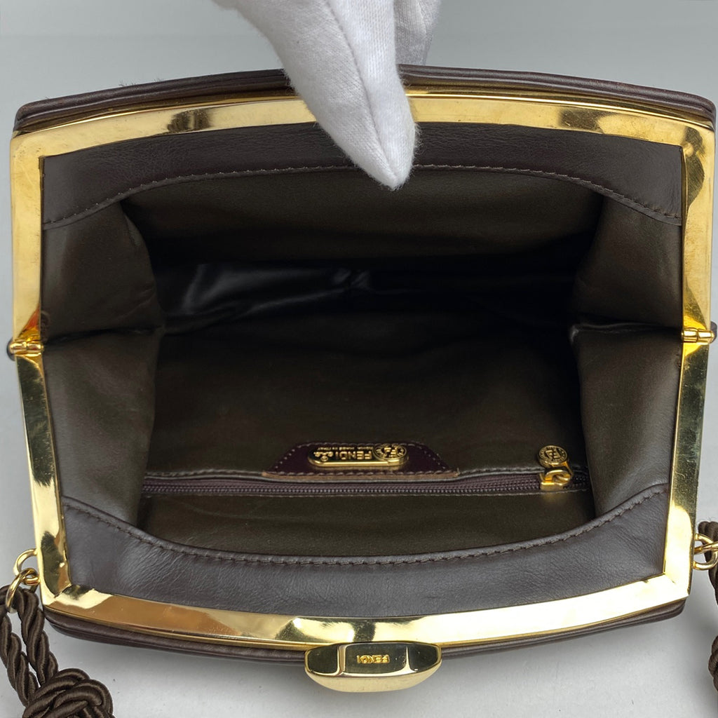 フェンディ ロゴ ショルダーバッグ 斜め掛け がま口 ショルダーバッグ ウール ブラウン レディース 【中古】brbag