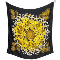 エルメス カレ 140 FLEURS et CARLINES ひまわりの花束 スカーフ カシミヤ シルク ブラック イエロー レディース 【中古】brbag