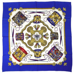 エルメス カレ 90 LES TAMBOURS タンブールの太鼓 王冠 スカーフ シルク ブルー マルチカラー レディース 【中古】brbag