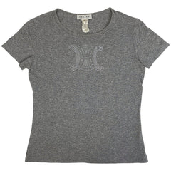 セリーヌ トリオンフ Ｔシャツ ロゴ クルーネック スタッズ トップス 半袖Ｔシャツ コットン ポリウレタン グレー レディース 【中古】brapp