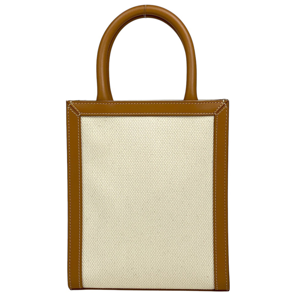 セリーヌ ミニ バーティカル カバ 2WAY ショルダーバッグ ハンドバッグ キャンバス アイボリー ブラウン レディース 【中古】brbag
