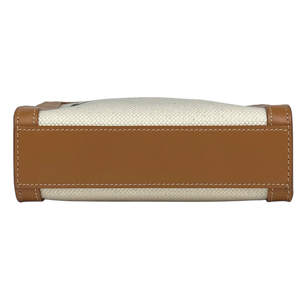 セリーヌ ミニ バーティカル カバ 2WAY ショルダーバッグ ハンドバッグ キャンバス アイボリー ブラウン レディース 【中古】brbag
