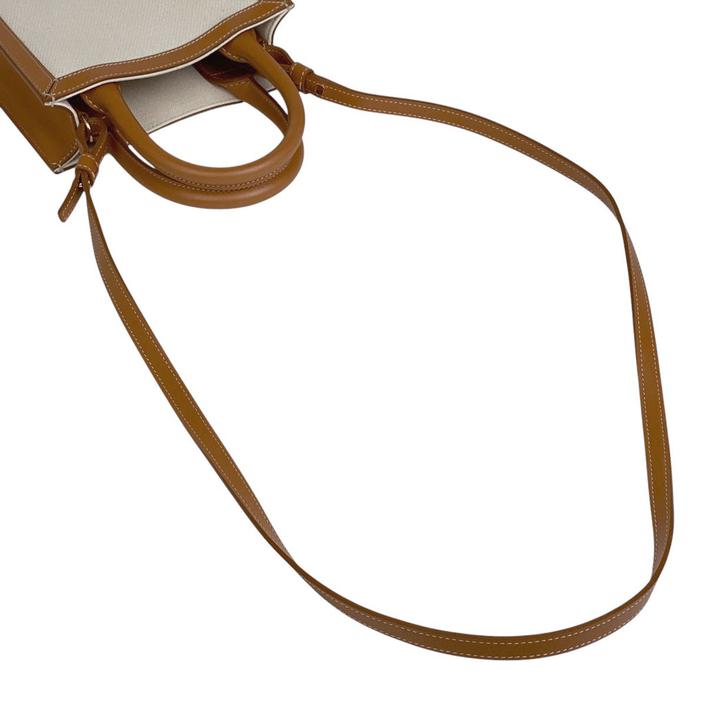 セリーヌ ミニ バーティカル カバ 2WAY ショルダーバッグ ハンドバッグ キャンバス アイボリー ブラウン レディース 【中古】brbag