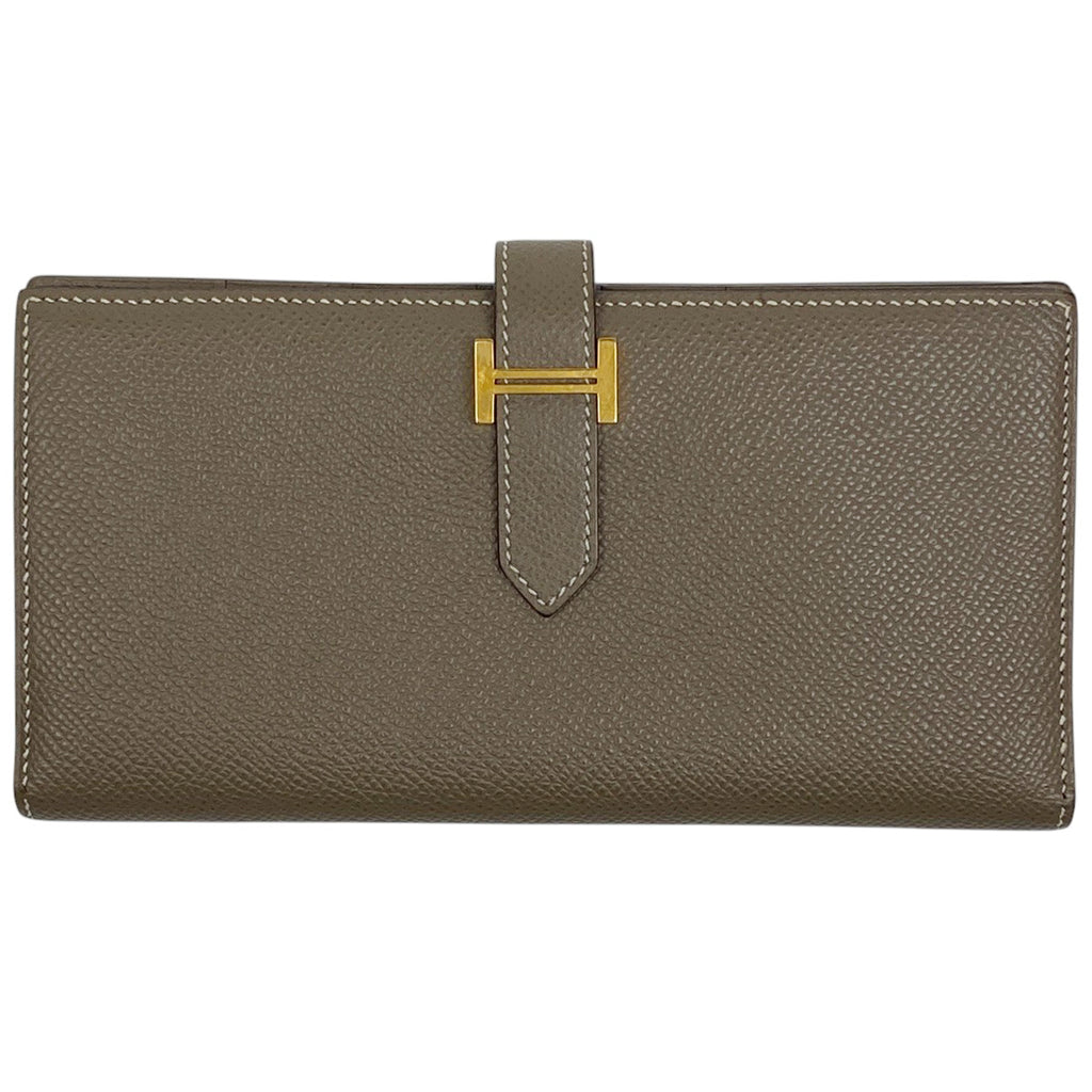エルメス ベアン クラシック 二つ折り Ｈロゴ 長財布 ヴォーエプソン エトゥープ C レディース 【中古】brbag