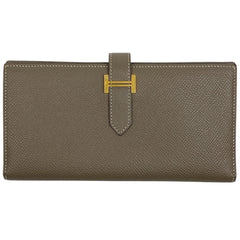 エルメス ベアン クラシック 二つ折り Ｈロゴ 長財布 ヴォーエプソン エトゥープ C レディース 【中古】brbag