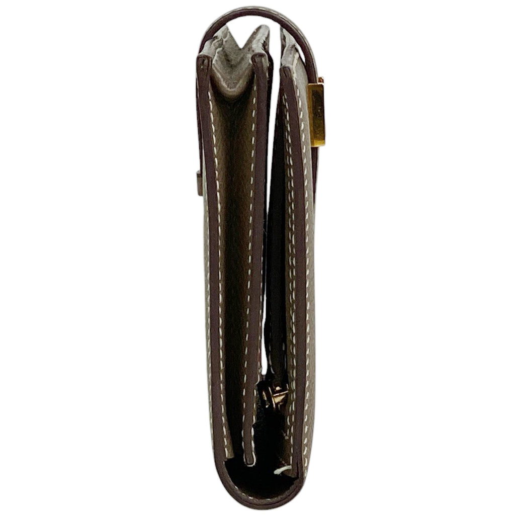 エルメス ベアン クラシック 二つ折り Ｈロゴ 長財布 ヴォーエプソン エトゥープ C レディース 【中古】brbag