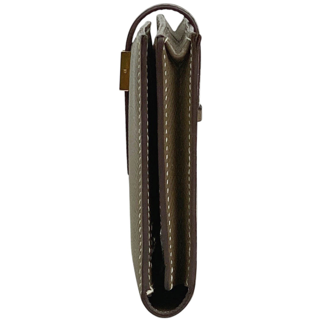 エルメス ベアン クラシック 二つ折り Ｈロゴ 長財布 ヴォーエプソン エトゥープ C レディース 【中古】brbag