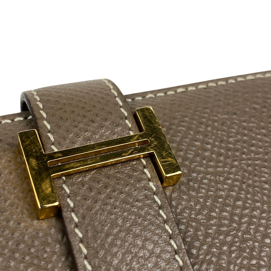 エルメス ベアン クラシック 二つ折り Ｈロゴ 長財布 ヴォーエプソン エトゥープ C レディース 【中古】brbag