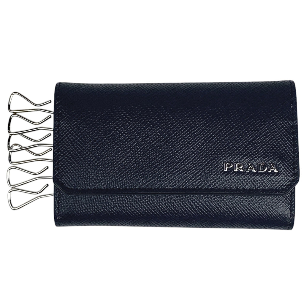 プラダ ロゴ 6連 キーケース キーフック 鍵入れ キーケース サフィアーノレザー ネイビー 2PG222 レディース 【中古】brbag