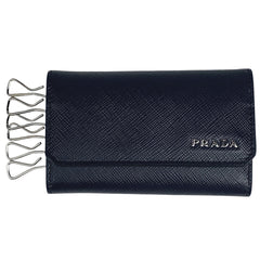 プラダ ロゴ 6連 キーケース キーフック 鍵入れ キーケース サフィアーノレザー ネイビー 2PG222 レディース 【中古】brbag