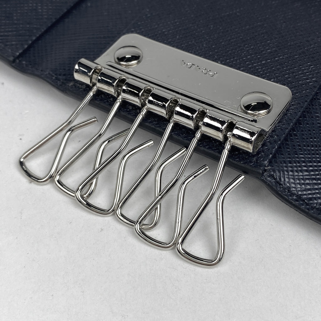 プラダ ロゴ 6連 キーケース キーフック 鍵入れ キーケース サフィアーノレザー ネイビー 2PG222 レディース 【中古】brbag