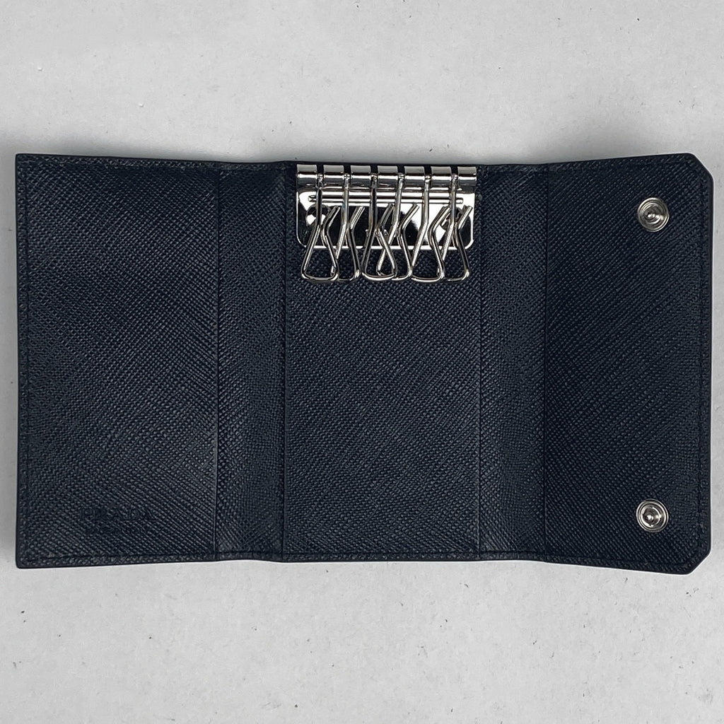 プラダ ロゴ 6連 キーケース キーフック 鍵入れ キーケース サフィアーノレザー ネイビー 2PG222 レディース 【中古】brbag