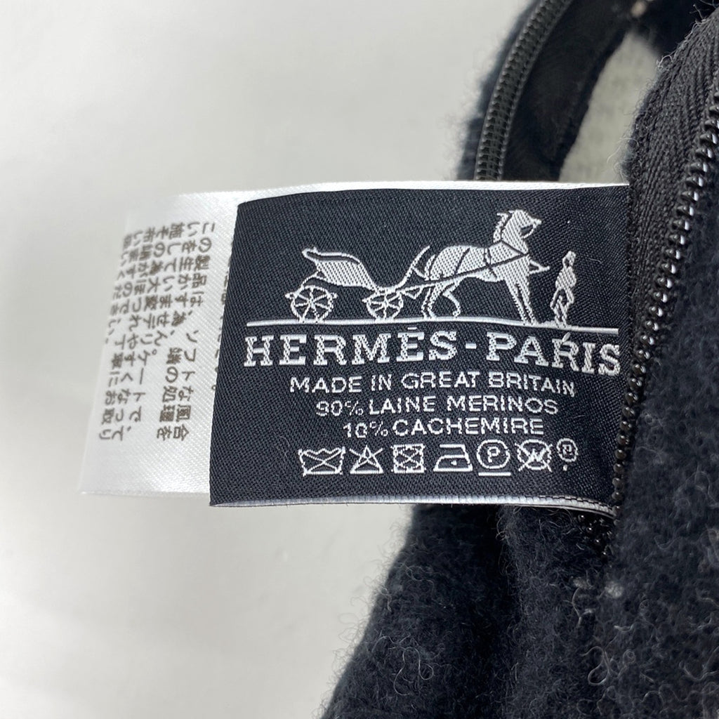 エルメス クッション アヴァロン3 PM ジャカード織 Hロゴ 毛 カシミヤ エクリュ ノワール 【中古】brbag