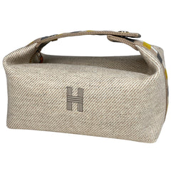 エルメス ブリッド ア ブラック PM バス用ポーチ Hロゴ 化粧ポーチ ウール ナチュラル イエロー レディース 【中古】brbag