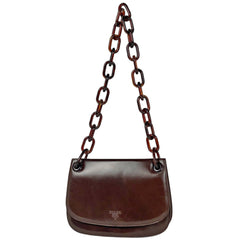プラダ ロゴ チェーン ショルダーバッグ ワンショルダー ショルダーバッグ レザー ブラウン レディース 【中古】brbag