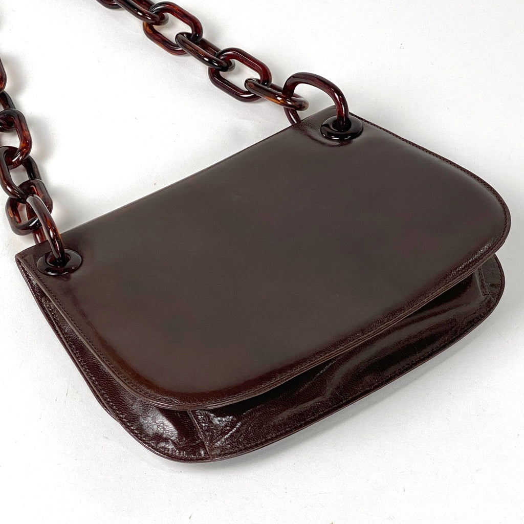 プラダ ロゴ チェーン ショルダーバッグ ワンショルダー ショルダーバッグ レザー ブラウン レディース 【中古】brbag