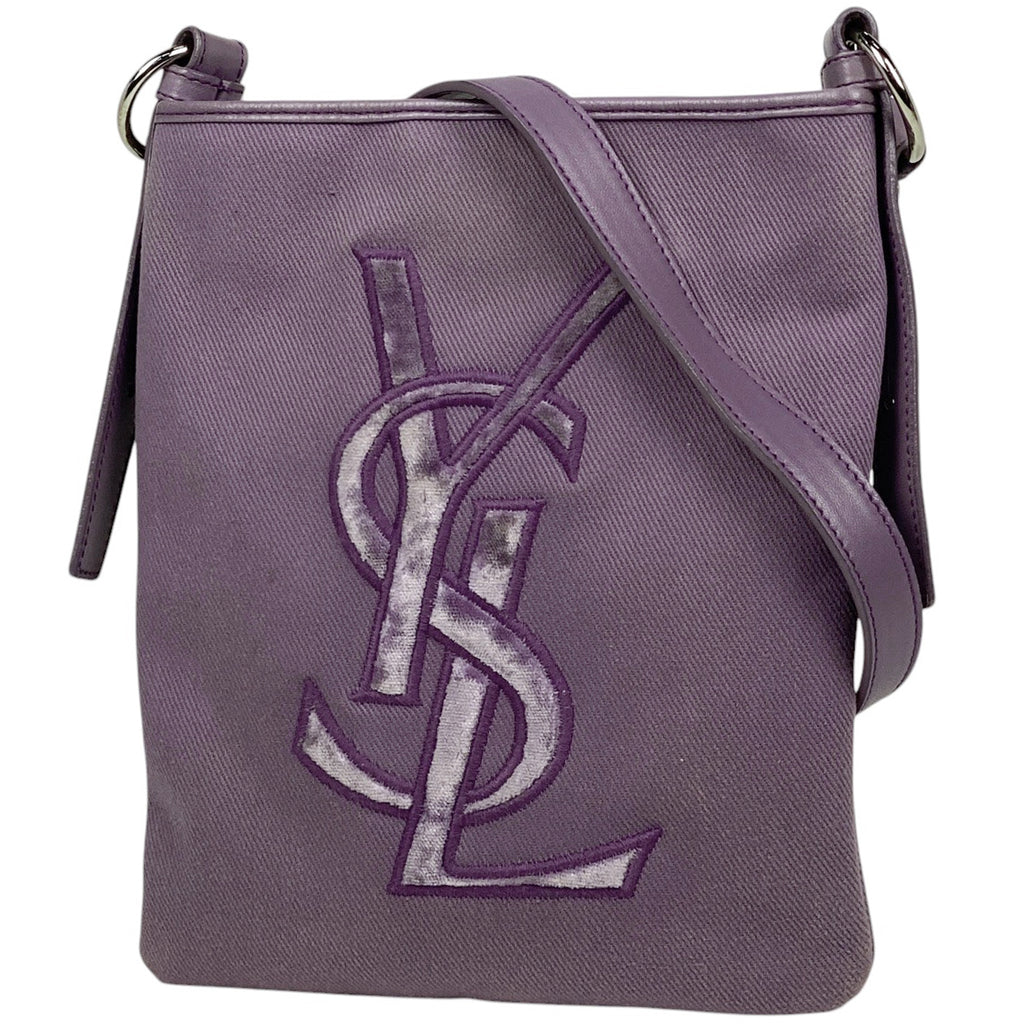 イヴ・サンローラン ロゴ ショルダーバッグ YSL 斜め掛け ショルダーバッグ キャンバス パープル レディース 【中古】brbag
