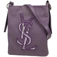 イヴ・サンローラン ロゴ ショルダーバッグ YSL 斜め掛け ショルダーバッグ キャンバス パープル レディース 【中古】brbag