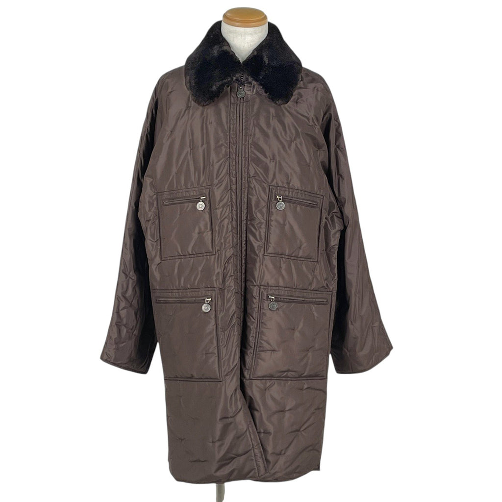 シャネル ビーバーファー ロング コート ファー付き アウター ダウンコート シルク ブラウン メンズ 【中古】brapp