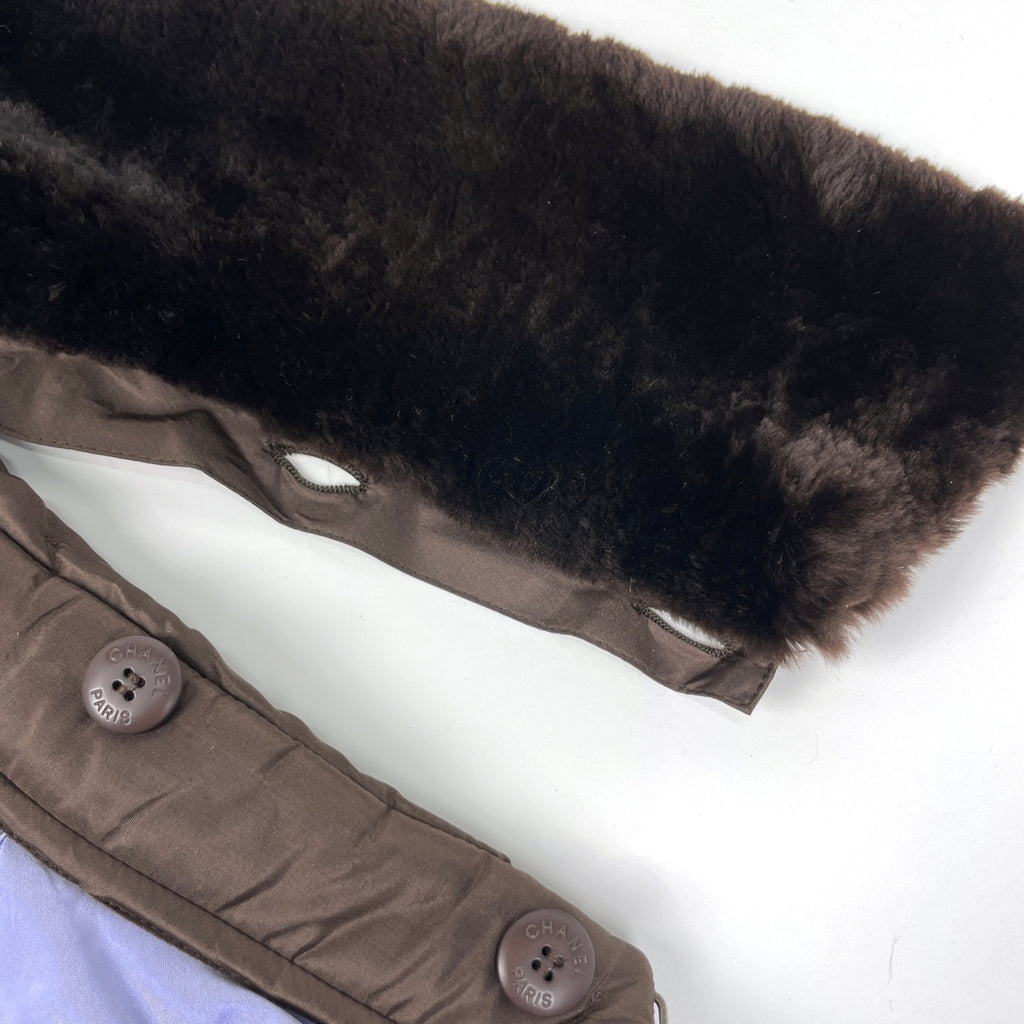 シャネル ビーバーファー ロング コート ファー付き アウター ダウンコート シルク ブラウン メンズ 【中古】brapp