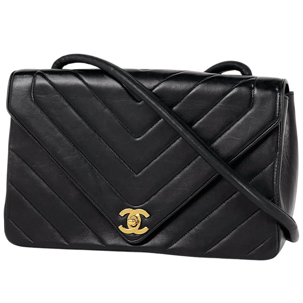 シャネル ココマーク ショルダーバッグ Vステッチ ショルダーバッグ レザー ブラック レディース 【中古】brbag