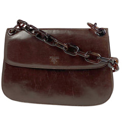 プラダ ロゴ プラチェーン ショルダーバッグ ワンショルダー ショルダーバッグ レザー ブラウン レディース 【中古】brbag
