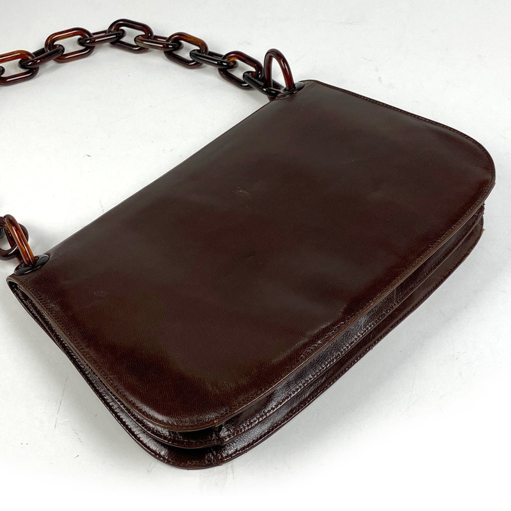 プラダ ロゴ プラチェーン ショルダーバッグ ワンショルダー ショルダーバッグ レザー ブラウン レディース 【中古】brbag