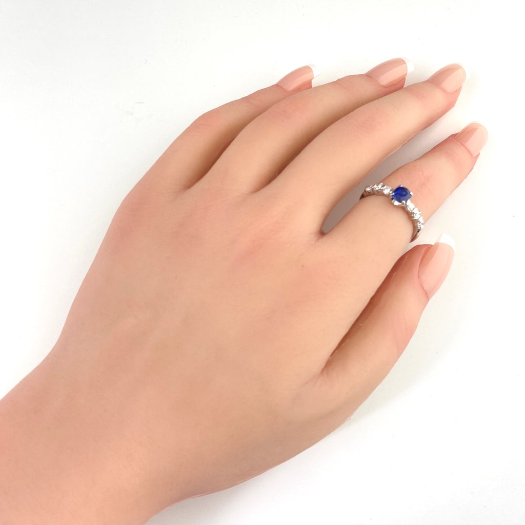 サファイア デザインリング プラチナ 指輪 メレダイヤ リング 9.5号 Pt900 サファイア ダイヤモンド レディース 【中古】nbjwl