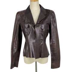 シャネル テーラード レザージャケット ロゴ P20259 02A アウター テーラードジャケット レザー ダークブラウン レディース 【中古】brapp