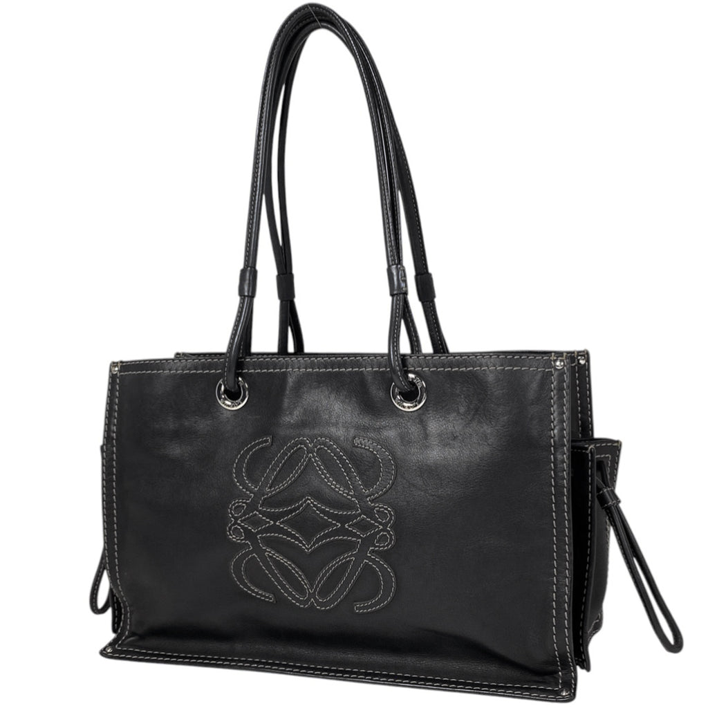 ロエベ アナグラム ショッパー トートバッグ ロゴ ショルダーバッグ トートバッグ レザー ブラック レディース 【中古】brbag