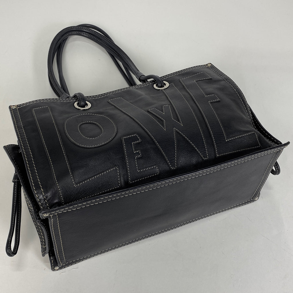 ロエベ アナグラム ショッパー トートバッグ ロゴ ショルダーバッグ トートバッグ レザー ブラック レディース 【中古】brbag