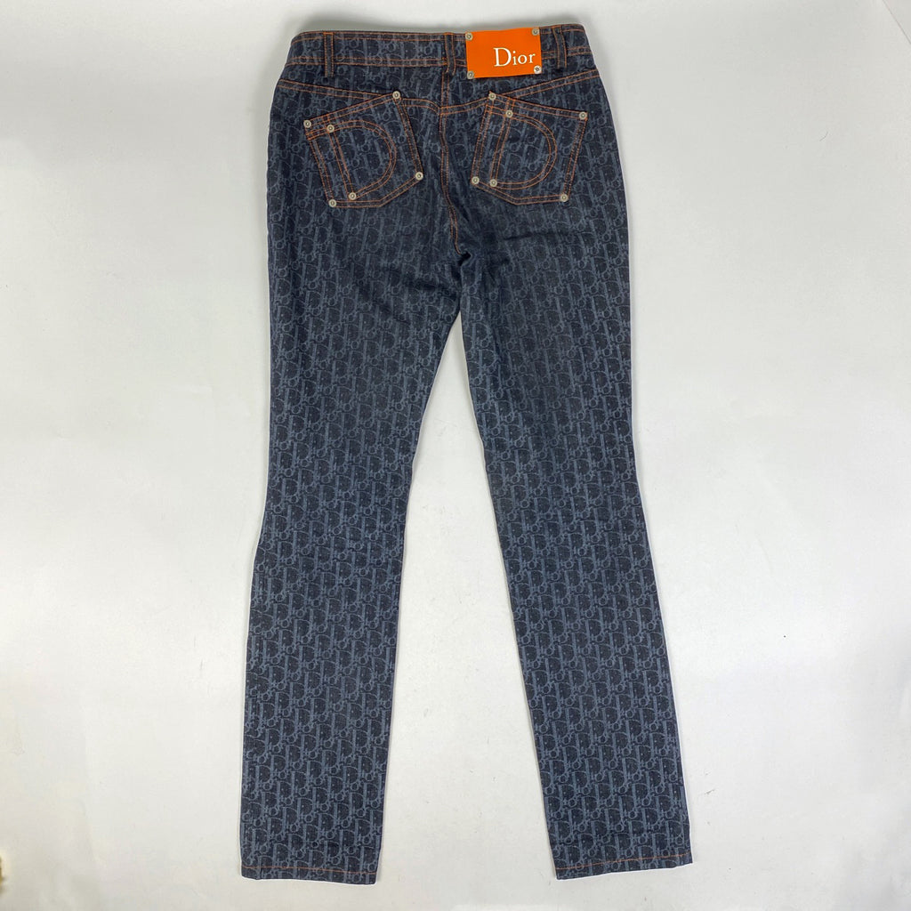クリスチャンディオール フライトライン デニムパンツ トロッター柄 ストレート ボトムス デニムパンツ コットン ネイビー オレンジ レディース 【中古】brapp