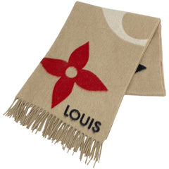 ルイ・ヴィトン マフラー ジ アルティメット モノグラム ジャイアント ジャカード ショール カシミヤ ウール ベージュ レディース 【中古】brbag