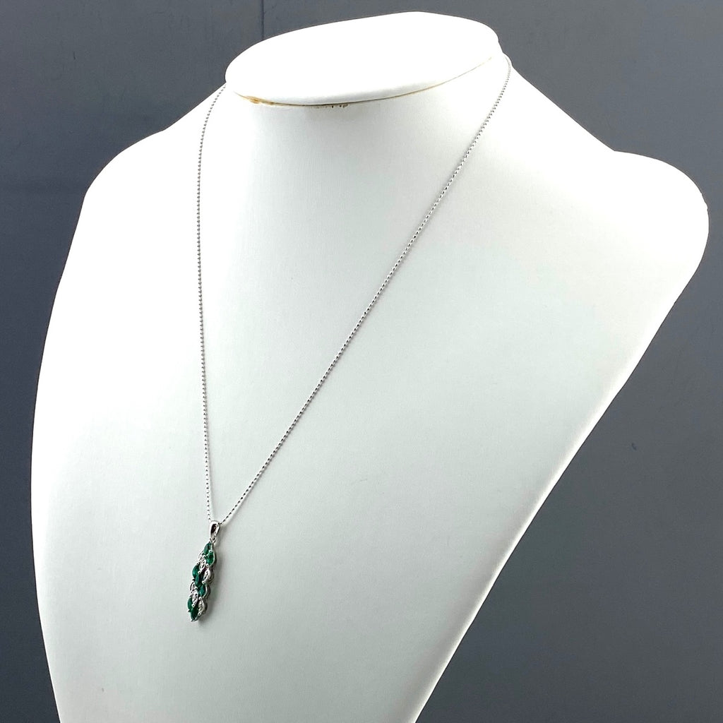 エメラルド デザインネックレス WG ホワイトゴールド ペンダント メレダイヤ ダイヤモンド ネックレス K18 WG エメラルド レディース 【中古】nbjwl