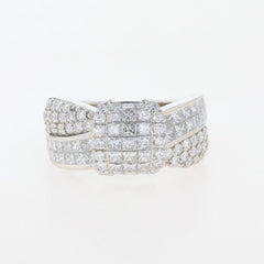 リボンモチーフ デザインリング プラチナ 指輪 メレダイヤ リング 14.5号 Pt950 ダイヤモンド レディース 【中古】nbjwl