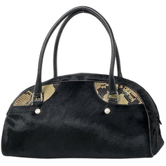 プラダ ロゴプレート ハンドバッグ 手提げ ハンドバッグ ハラコ ブラック レディース 【中古】brbag