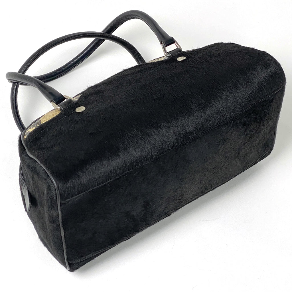プラダ ロゴプレート ハンドバッグ 手提げ ハンドバッグ ハラコ ブラック レディース 【中古】brbag