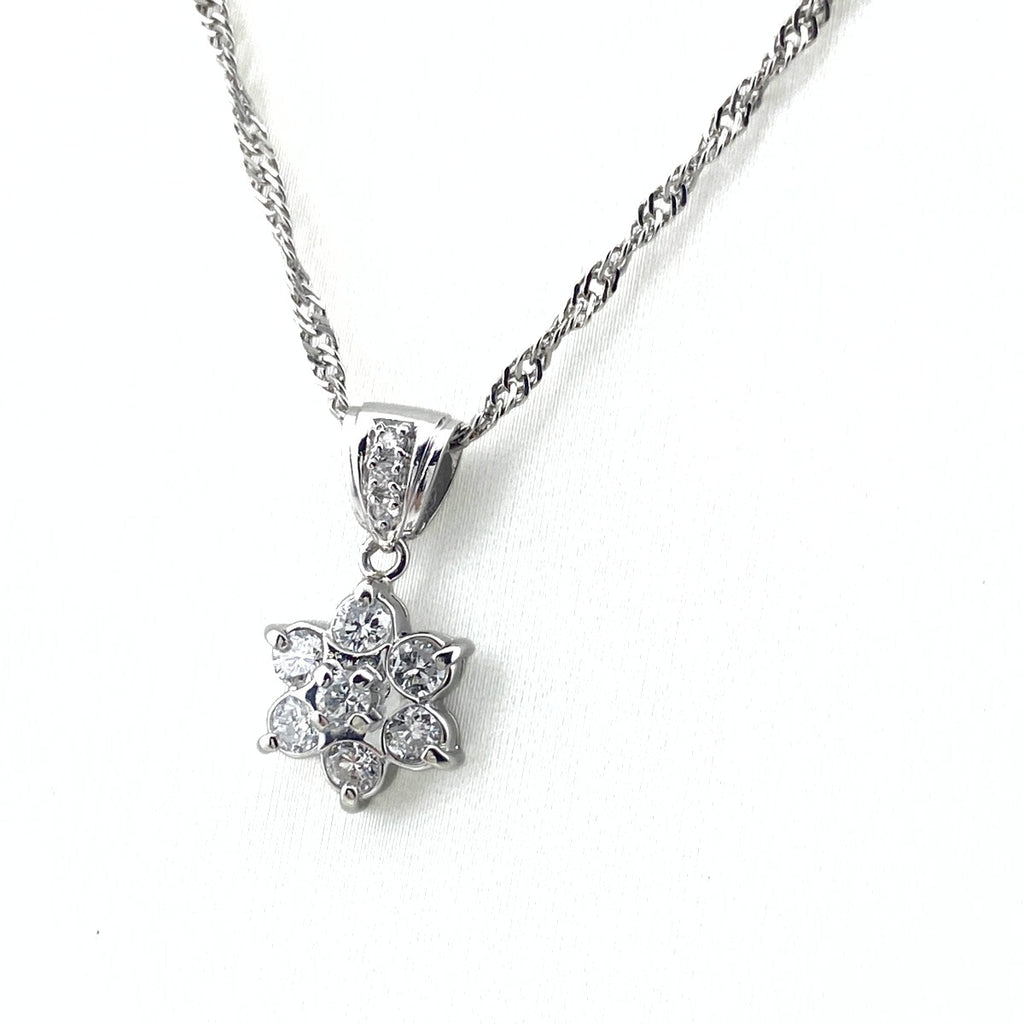 フラワーモチーフ デザインネックレス プラチナ ペンダント メレダイヤ 花 ネックレス Pt900 Pt850 ダイヤモンド レディース 【中古】nbjwl