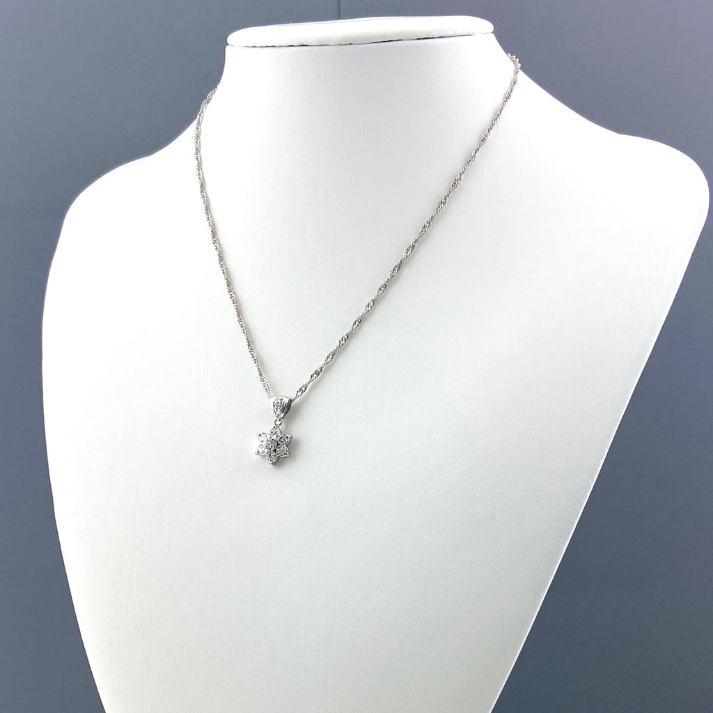 フラワーモチーフ デザインネックレス プラチナ ペンダント メレダイヤ 花 ネックレス Pt900 Pt850 ダイヤモンド レディース 【中古】nbjwl
