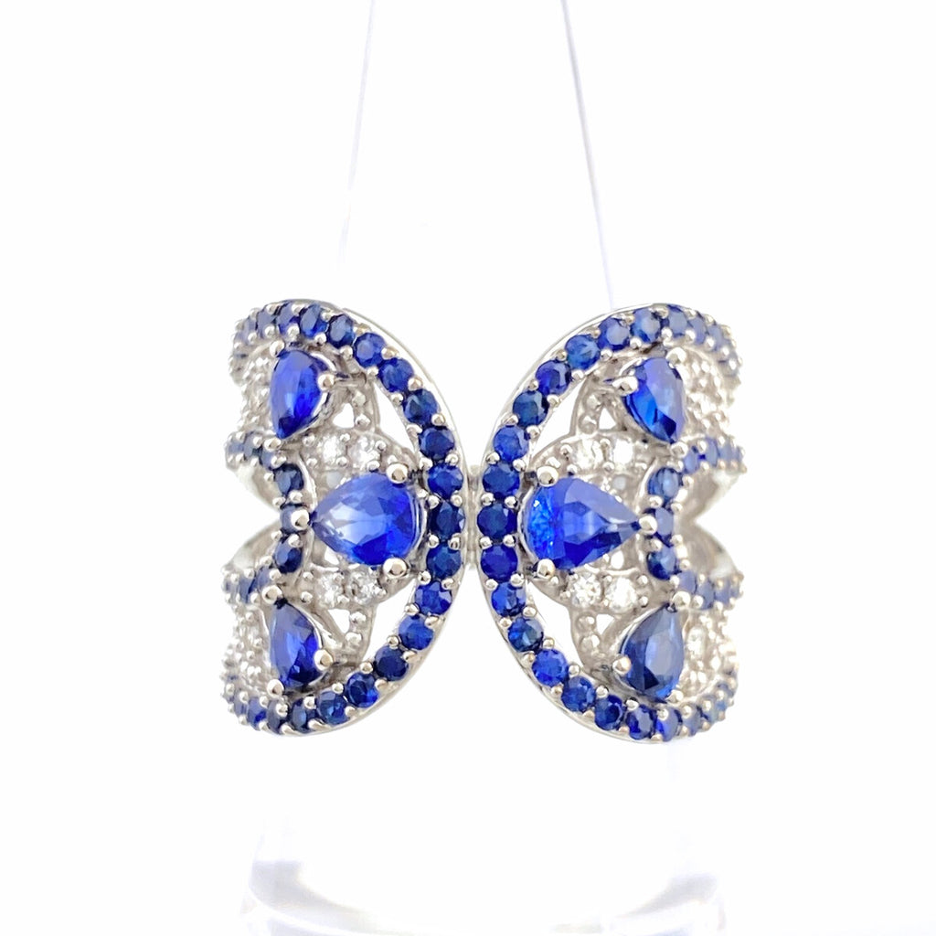 GSTV サファイア デザインリング 指輪 メレダイヤ リング 16号 K18 サファイア ダイヤモンド レディース 【中古】brjwl