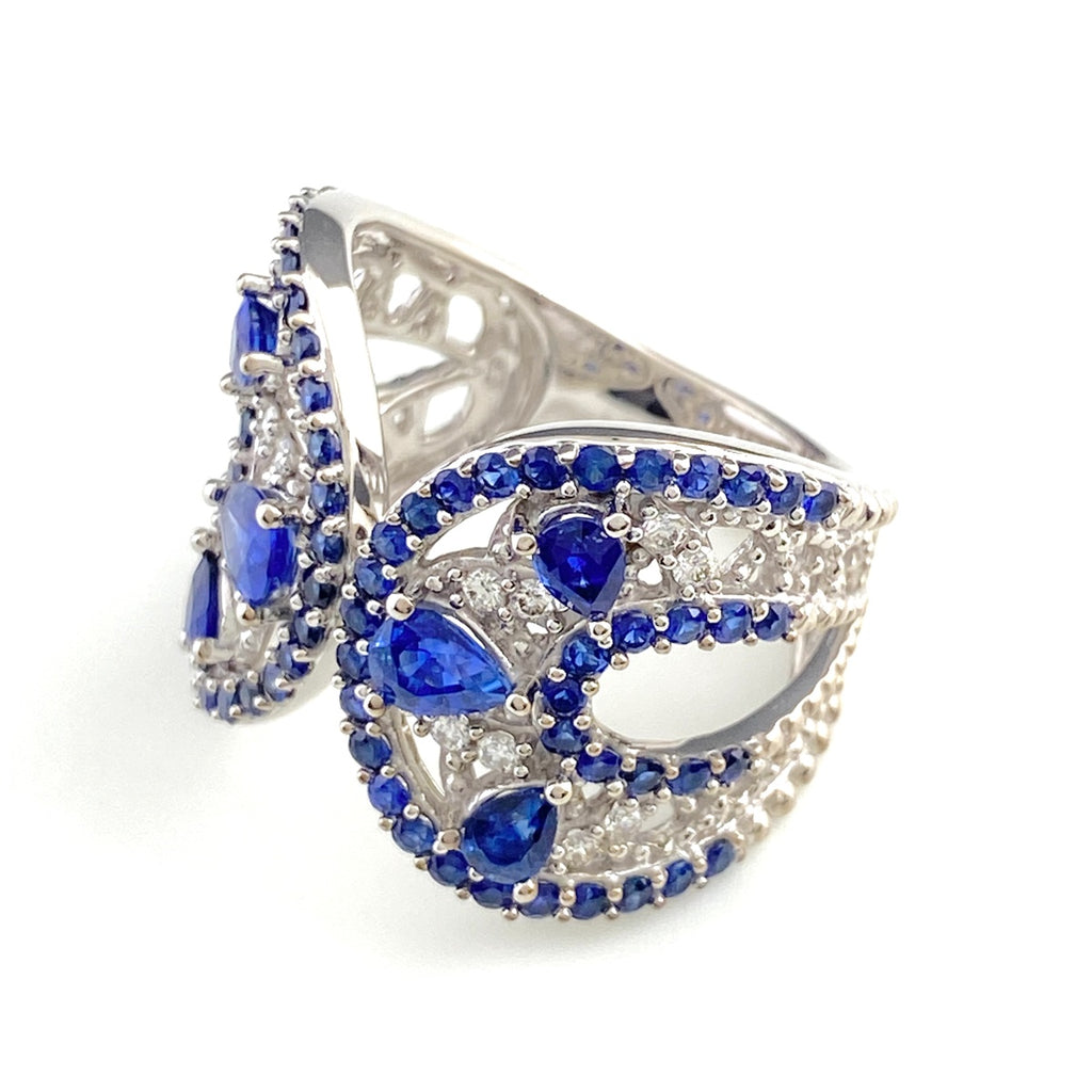 GSTV サファイア デザインリング 指輪 メレダイヤ リング 16号 K18 サファイア ダイヤモンド レディース 【中古】brjwl