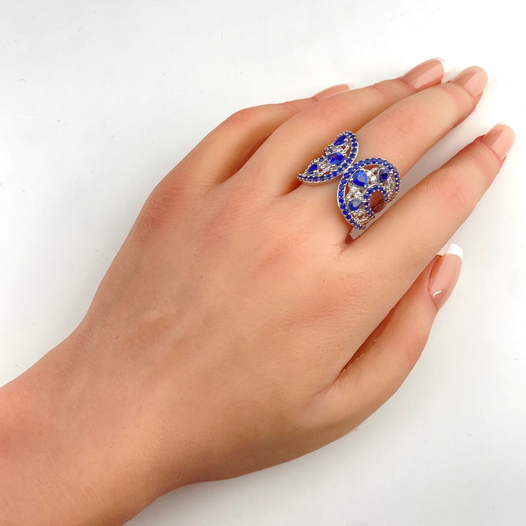 GSTV サファイア デザインリング 指輪 メレダイヤ リング 16号 K18 サファイア ダイヤモンド レディース 【中古】brjwl