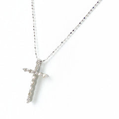 クロスモチーフ デザインネックレス WG ホワイトゴールド ペンダント 十字架 ネックレス K10 WG ダイヤモンド レディース 【中古】nbjwl