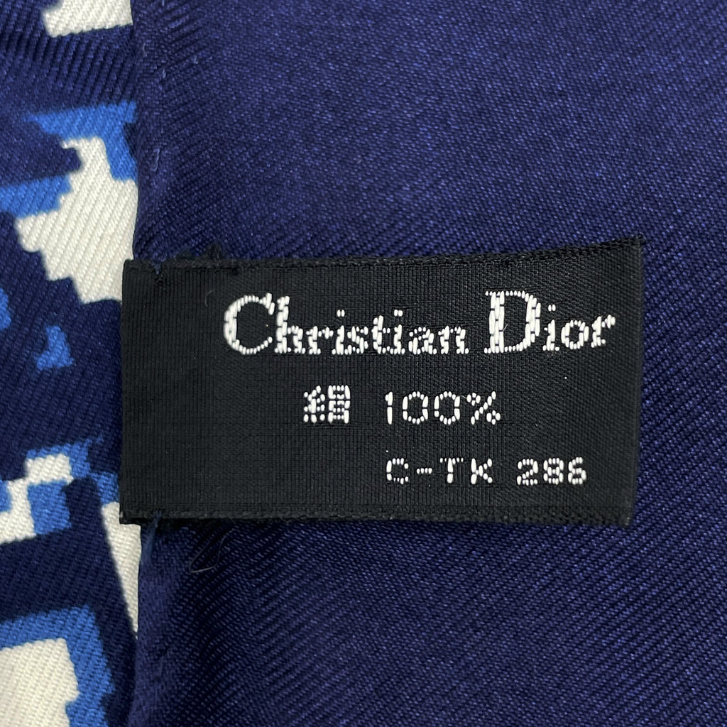 クリスチャンディオール トロッター柄 スカーフ 総柄 ロゴ スカーフ 絹 ネイビー レディース 【中古】brbag