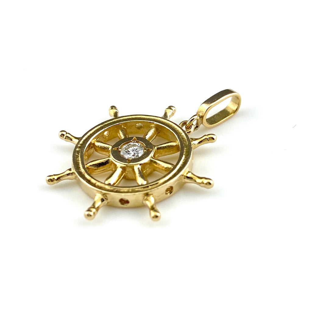 ダイヤモンド ペンダントトップ YG イエローゴールド 舵 ペンダントトップ K18 ダイヤモンド レディース 【中古】nbjwl