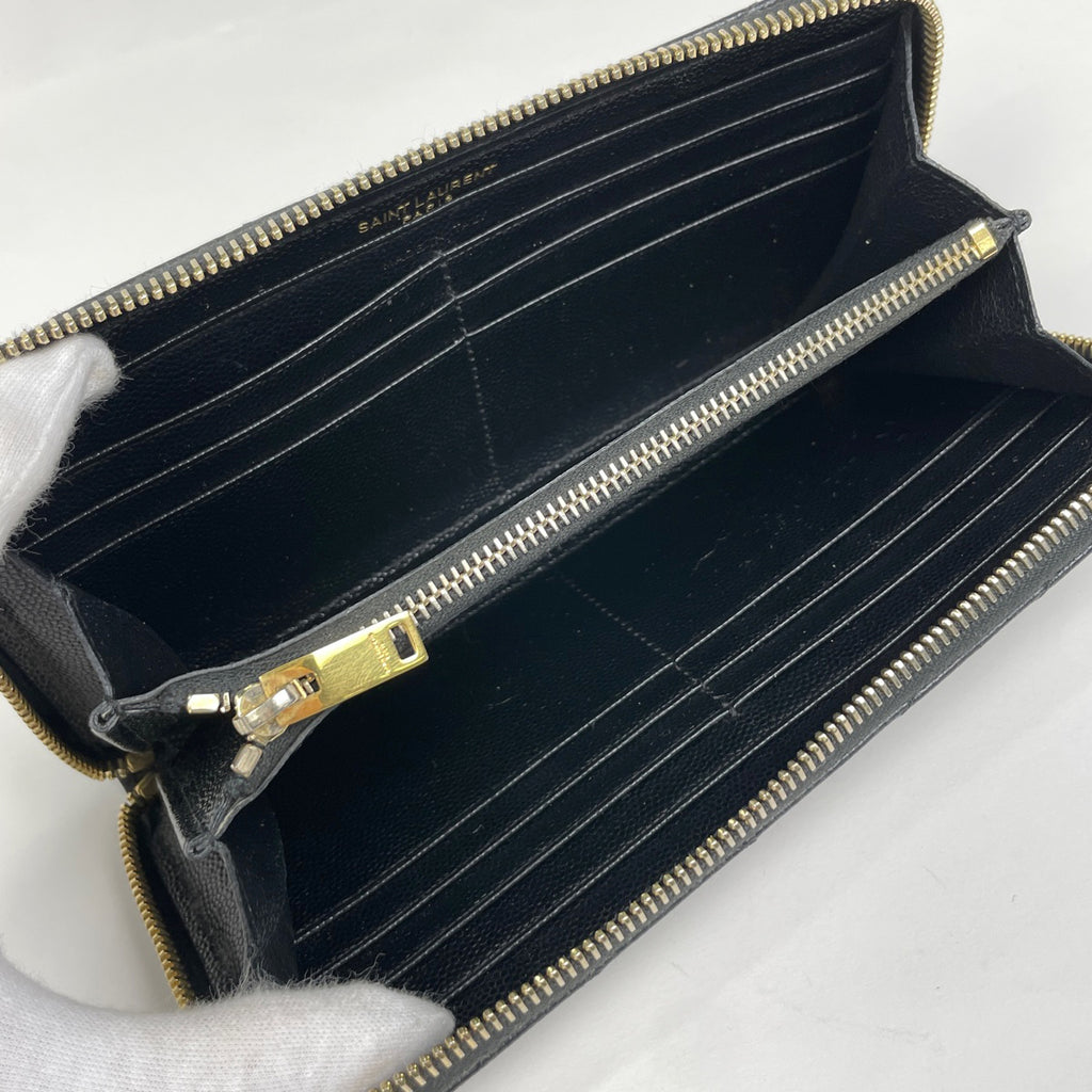 サンローランパリ モノグラム サンローラン フルジップウォレット ロゴ ラウンドファスナー 長財布 レザー ブラック 358094 レディース 【中古】brbag