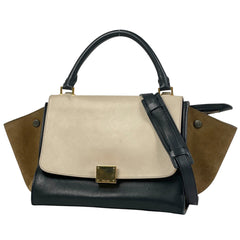 セリーヌ スモール トラペーズ 2WAY ショルダーバッグ ハンドバッグ レザー ブラック ホワイト レディース 【中古】brbag