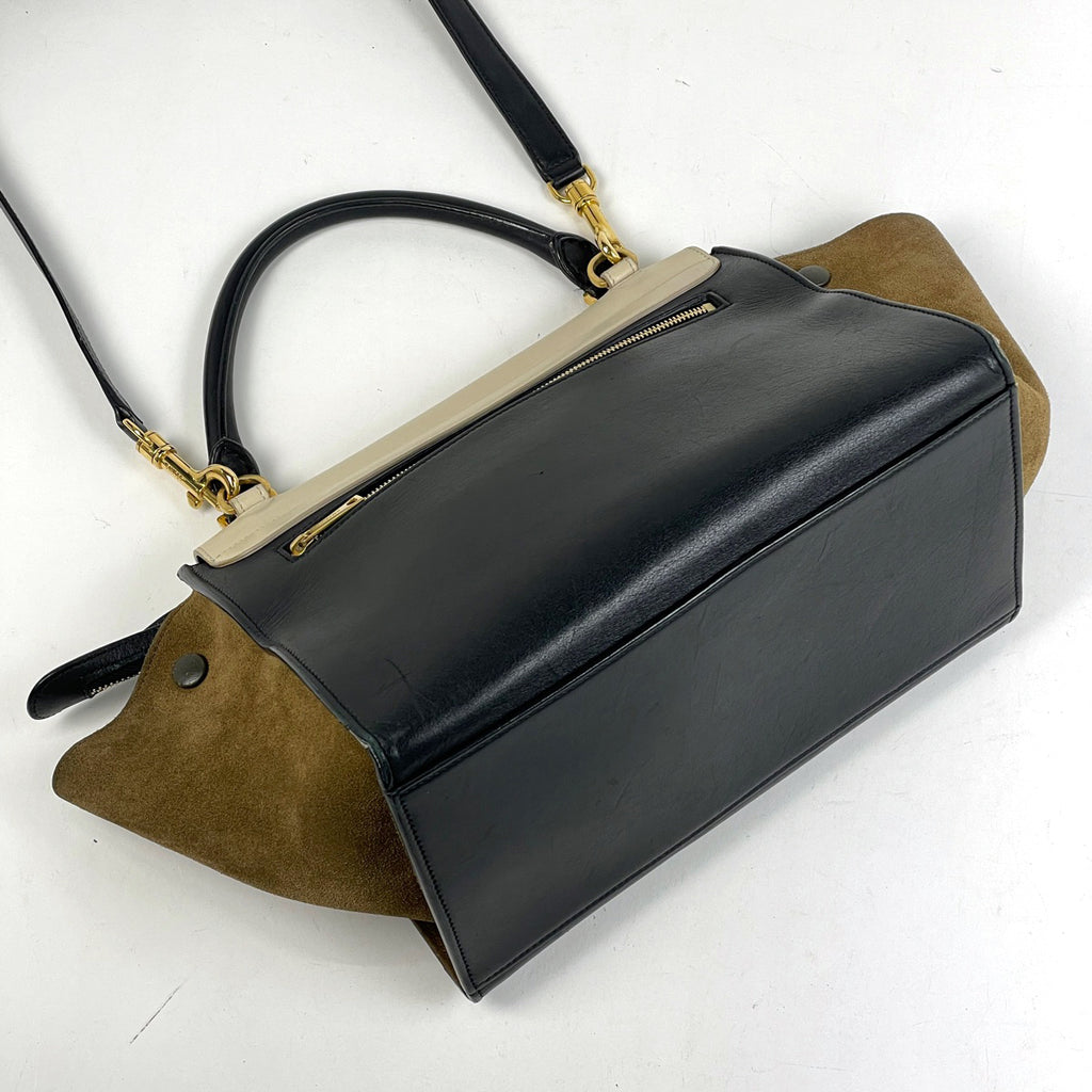 セリーヌ スモール トラペーズ 2WAY ショルダーバッグ ハンドバッグ レザー ブラック ホワイト レディース 【中古】brbag
